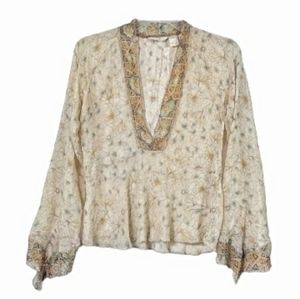 J. Jill silk boho floral angel sleeve blouse